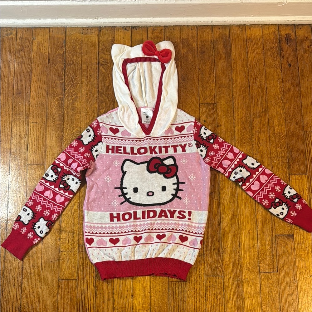 Hello Kitty Red and Pink Knit Christmas sweater Hoodie